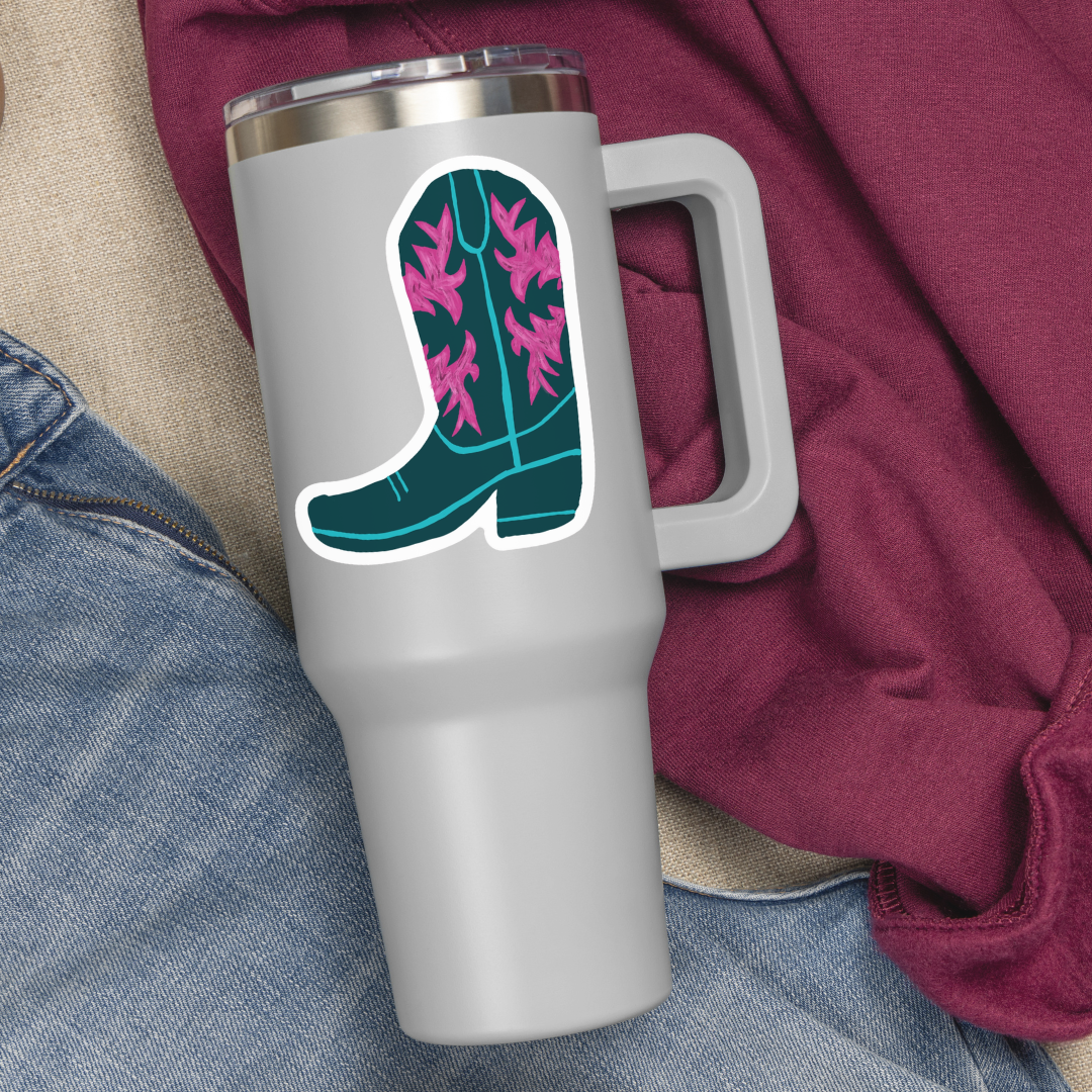 Teal & Pink Cowboy Boot Sticker