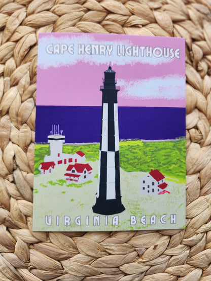 Cape Henry Lighthouse postcard from Virginia Beach on a woven surface