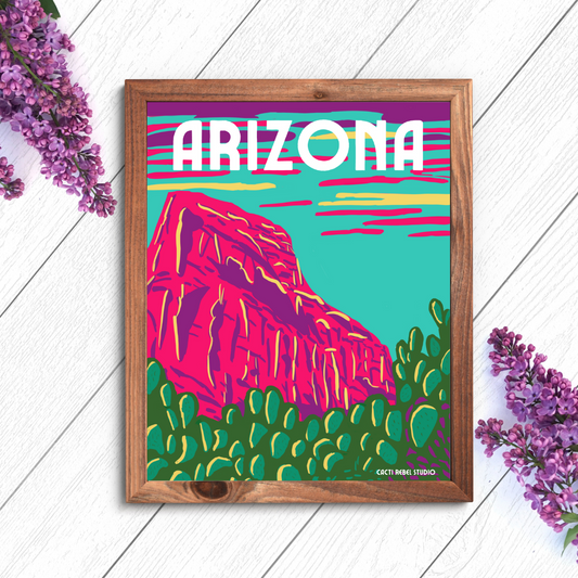 Arizona Mountains & Prickly Pear Art Print