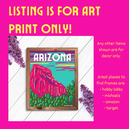 Arizona Mountains & Prickly Pear Art Print