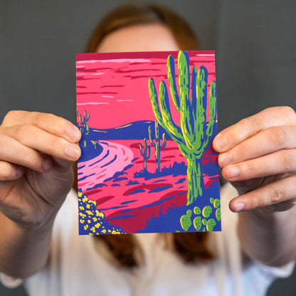 Saguaros at Sunset: Arizona Postcard